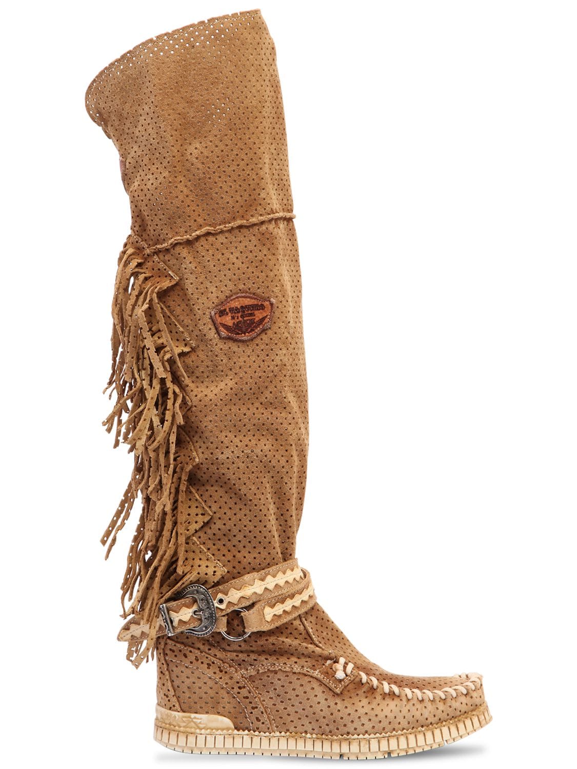 El Vaquero 70mm Delilah Fringed Suede Wedge Boots In Sand