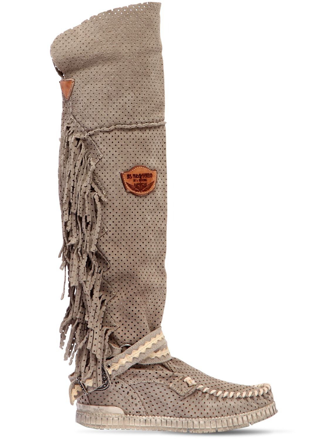 El Vaquero 70mm Delilah Fringed Suede Wedge Boots In Taupe