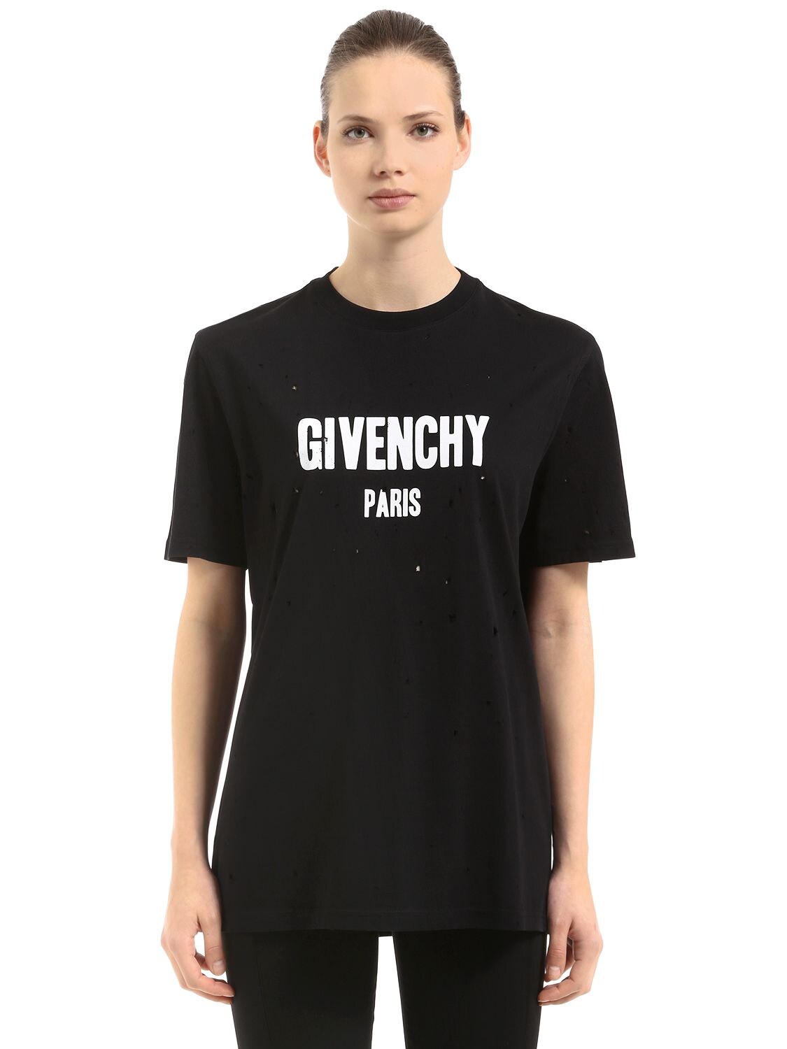 GIVENCHY LOGO PRINTED DESTROYED JERSEY T-SHIRT,67IA7M013-MDAx0