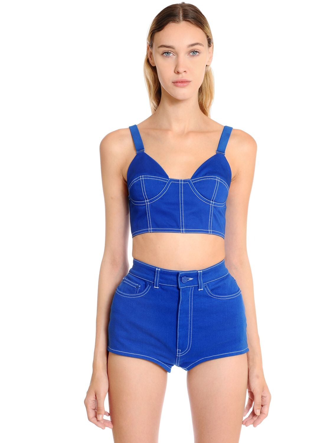 Givenchy Contrasting Stitching Denim Bra Top In Blue
