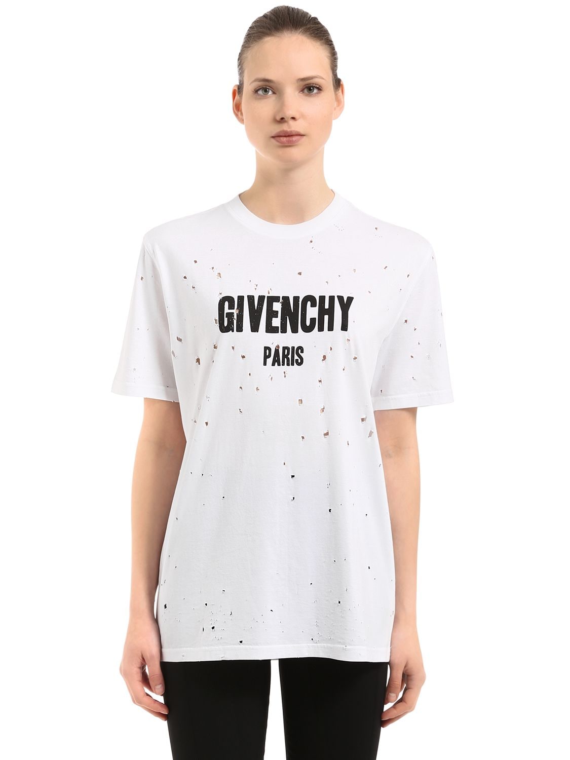 GIVENCHY LOGO PRINTED DESTROYED JERSEY T-SHIRT,67IA7M044-MTAw0