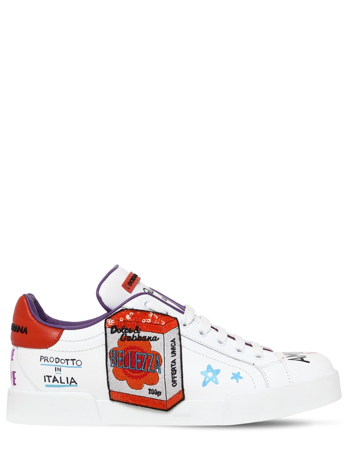 DOLCE & GABBANA 20MM GRAFFITI & PATCHES LEATHER SNEAKERS,67IA81006-SFdGNTc1