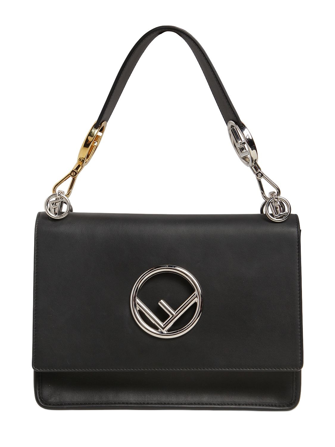 Fendi Medium Kan I Logo Leather Shoulder Bag In Black