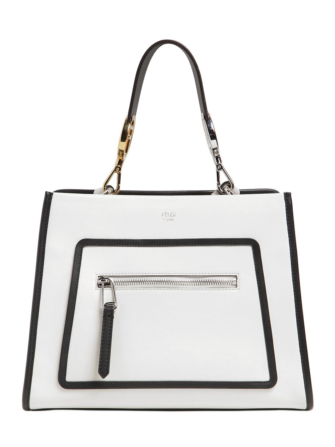 Fendi Small Runaway Leather Top Handle Bag In White