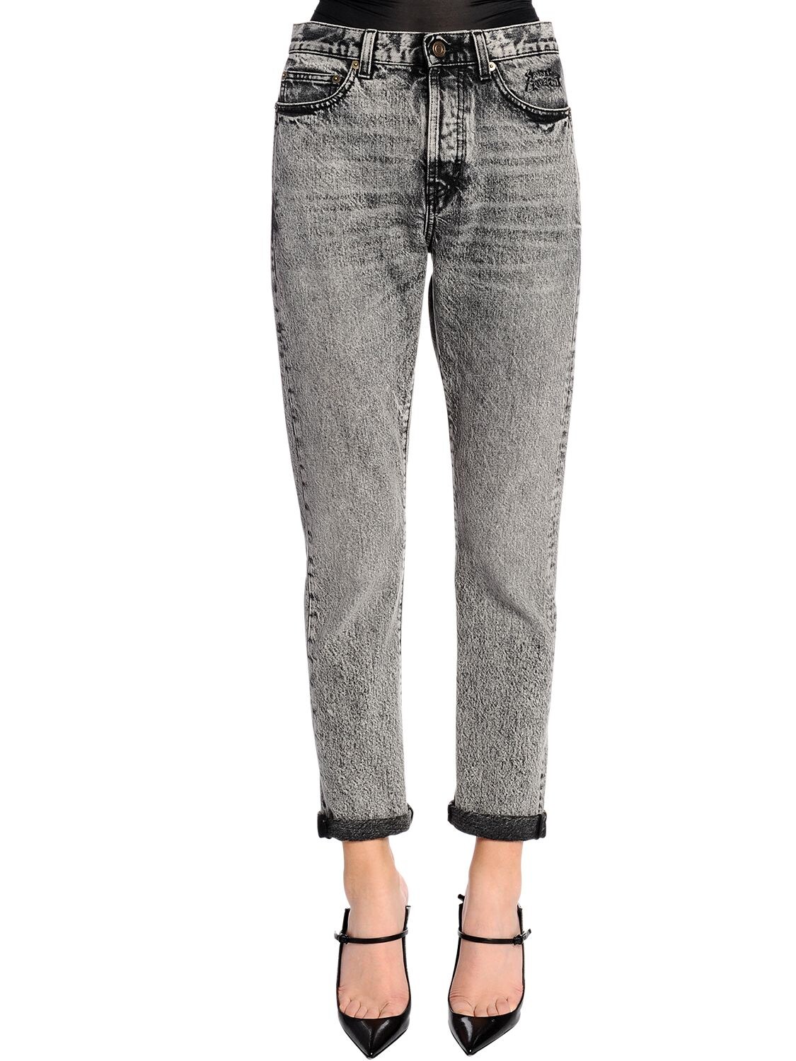 Saint Laurent Skinny Stretch Washed Denim Jeans In Grey