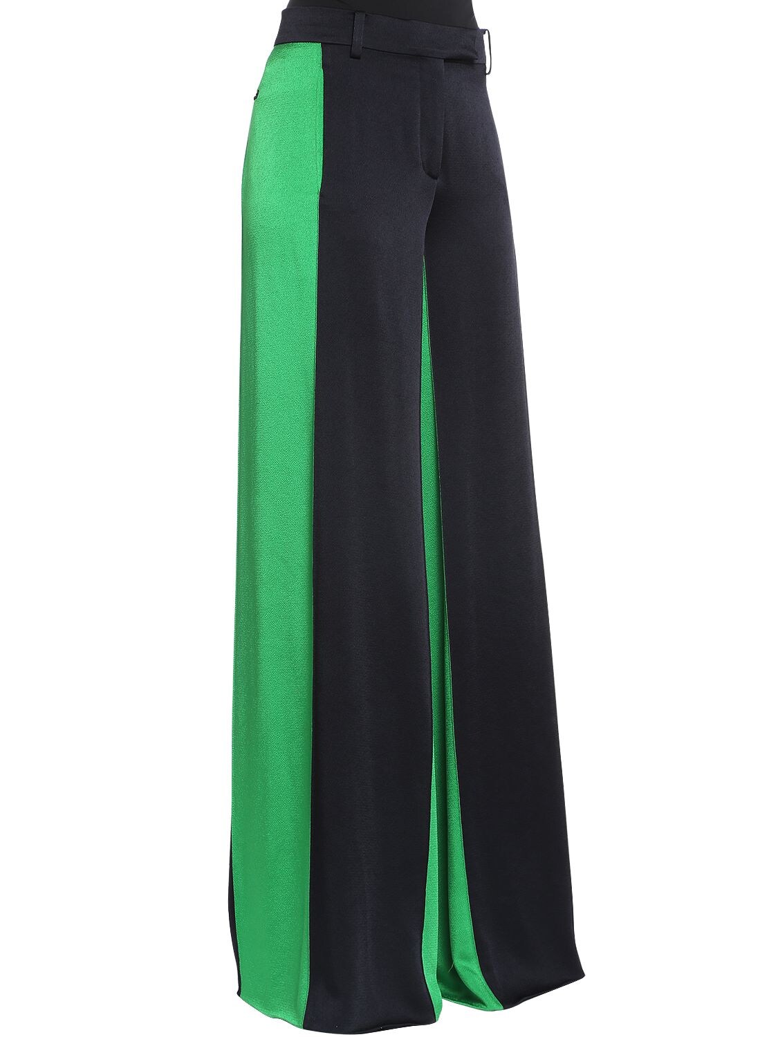 Valentino Textured Satin Wide Leg Pants In Blue/green
