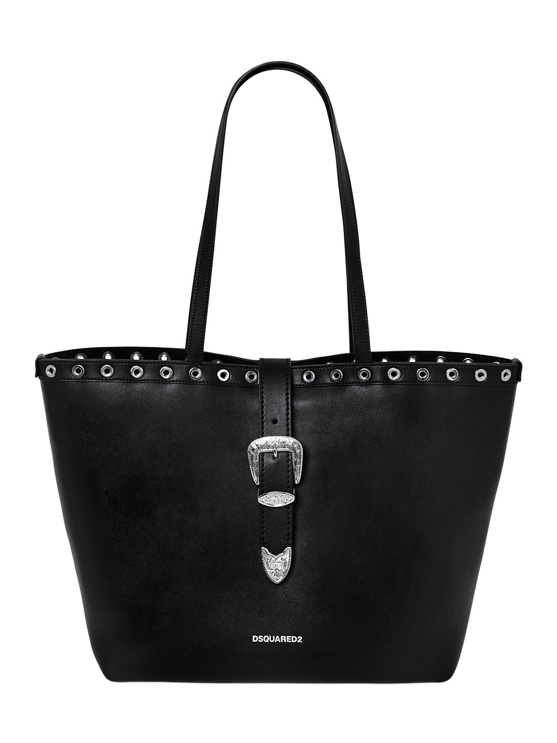 Dsquared2 Faux Leather Tote Bag W/ Buckle In Black