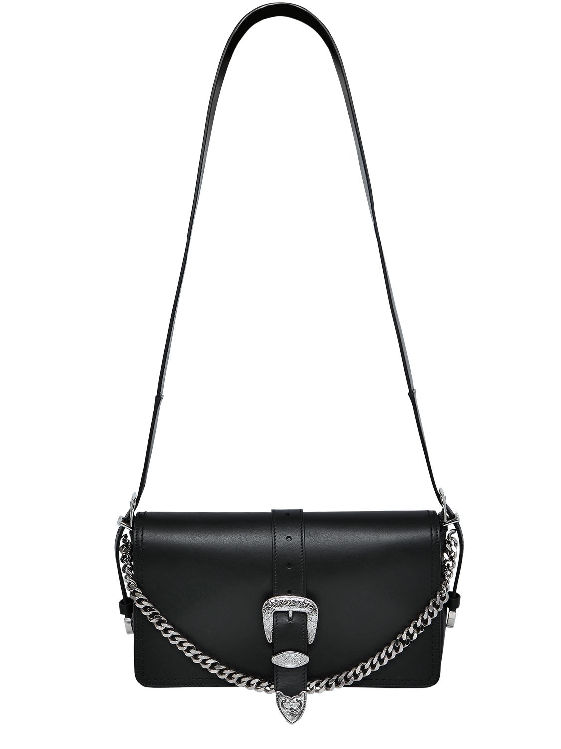 Dsquared2 Leather Shoulder Bag W/ Buckle Detail In Black