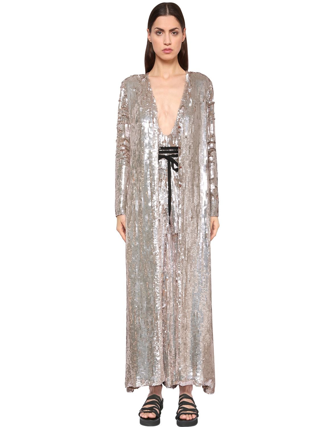 Temperley London Sequined Viscose Coat In Champagne