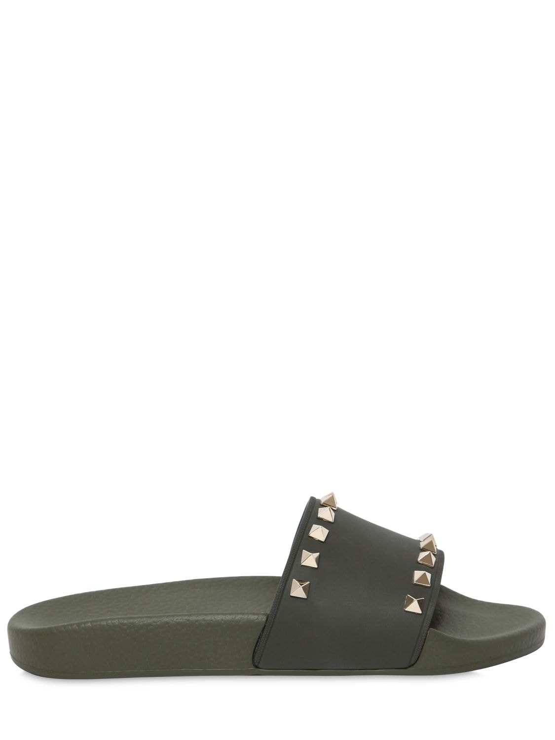 Valentino Garavani Rockstud Embellished Pvc Slide Sandals In Military Green