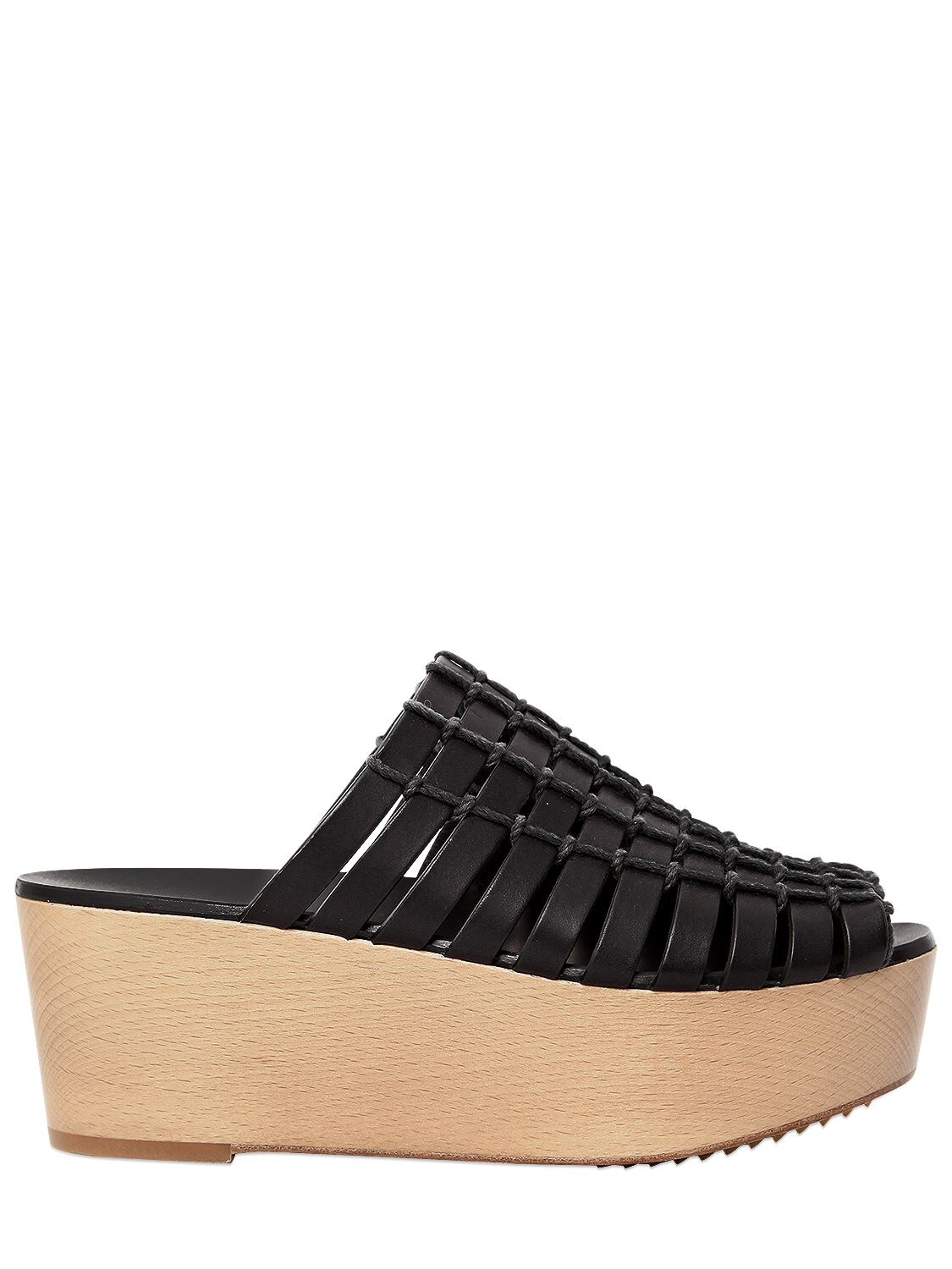 Rick Owens 70mm Country Leather Wedge Mules In Black