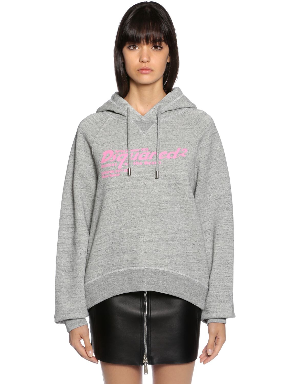 Dsquared2 Logo Print Hooded Cotton Sweatshirt In Grey,pink
