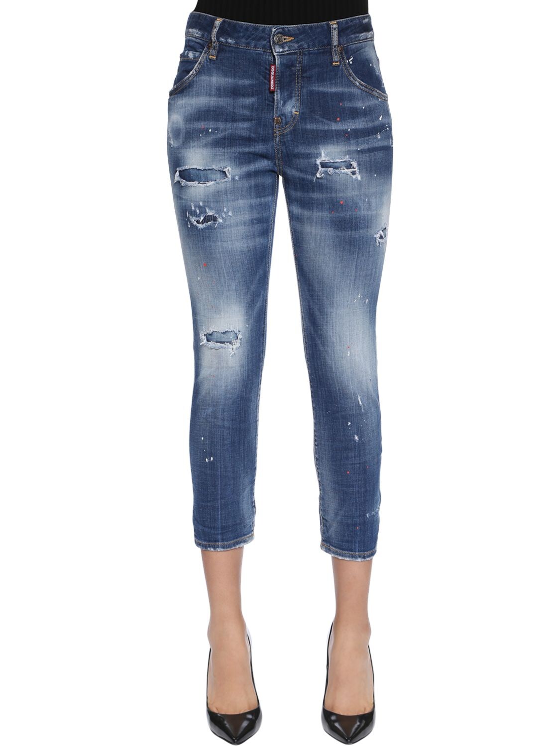 Dsquared2 Cool Girl Cropped Destroyed Denim Jeans In Blue
