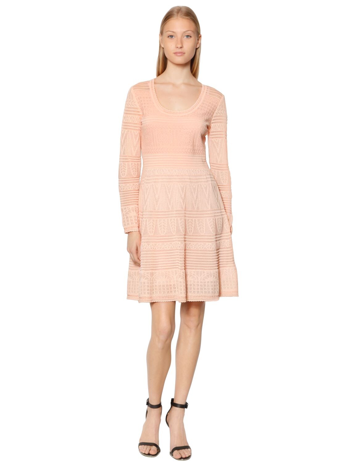 M Missoni Intarsia Cotton Knit Long Sleeve Dress In Pink