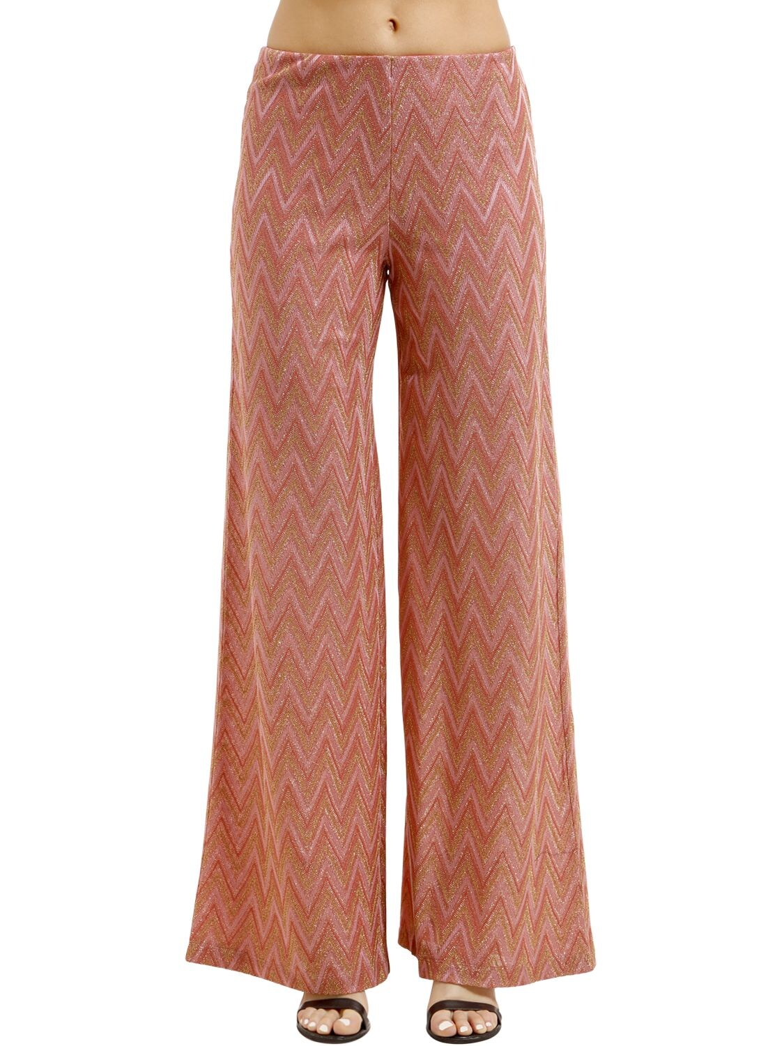M Missoni Lurex Jersey Wide Pants In Pink/gold