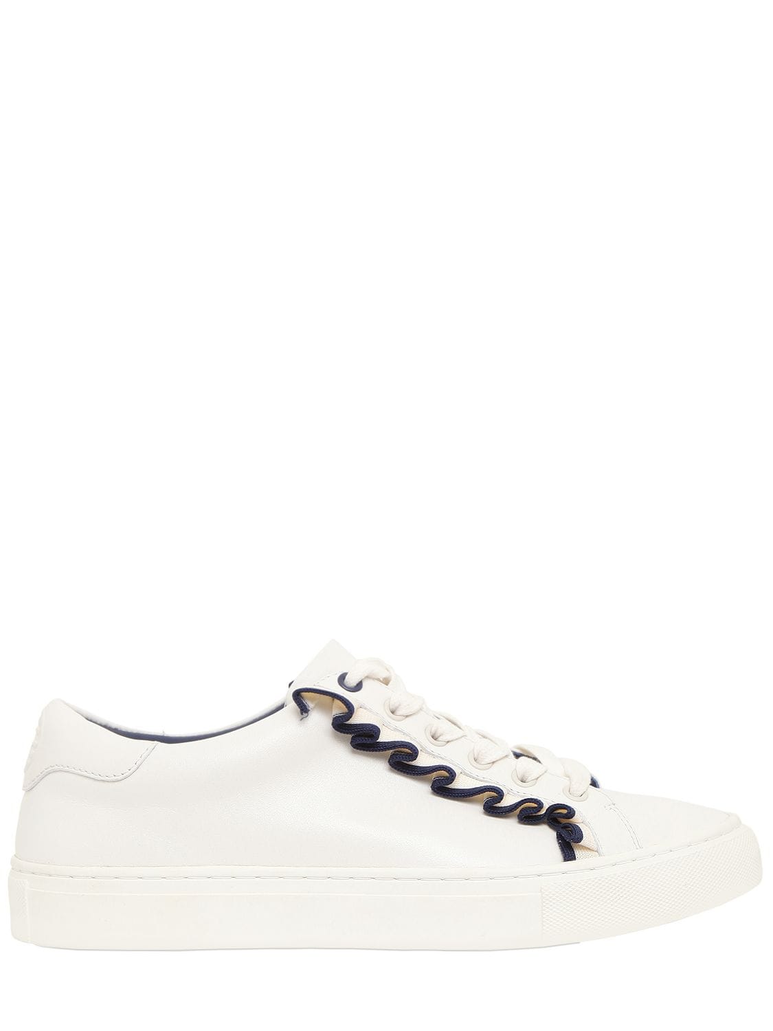 Tory Burch 20mm Ruffled Leather Sneakers In White/blue