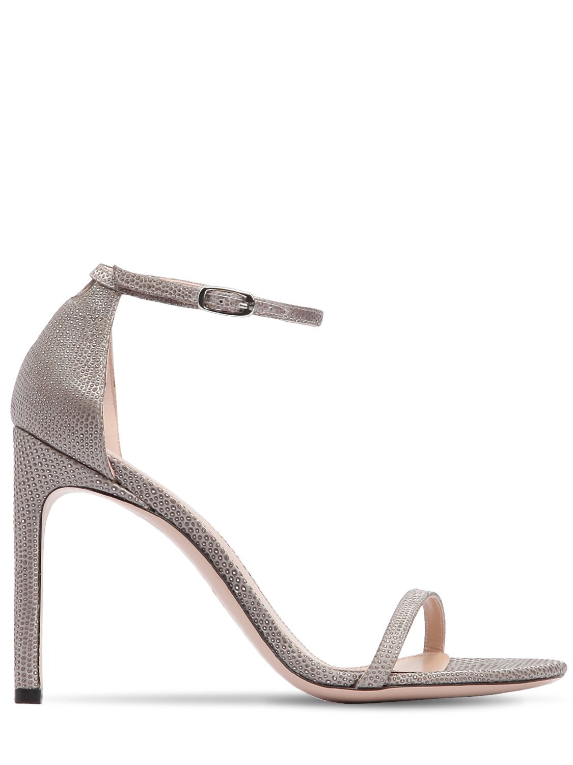 Stuart Weitzman 100mm Nudist Song Leather Sandals In Silver