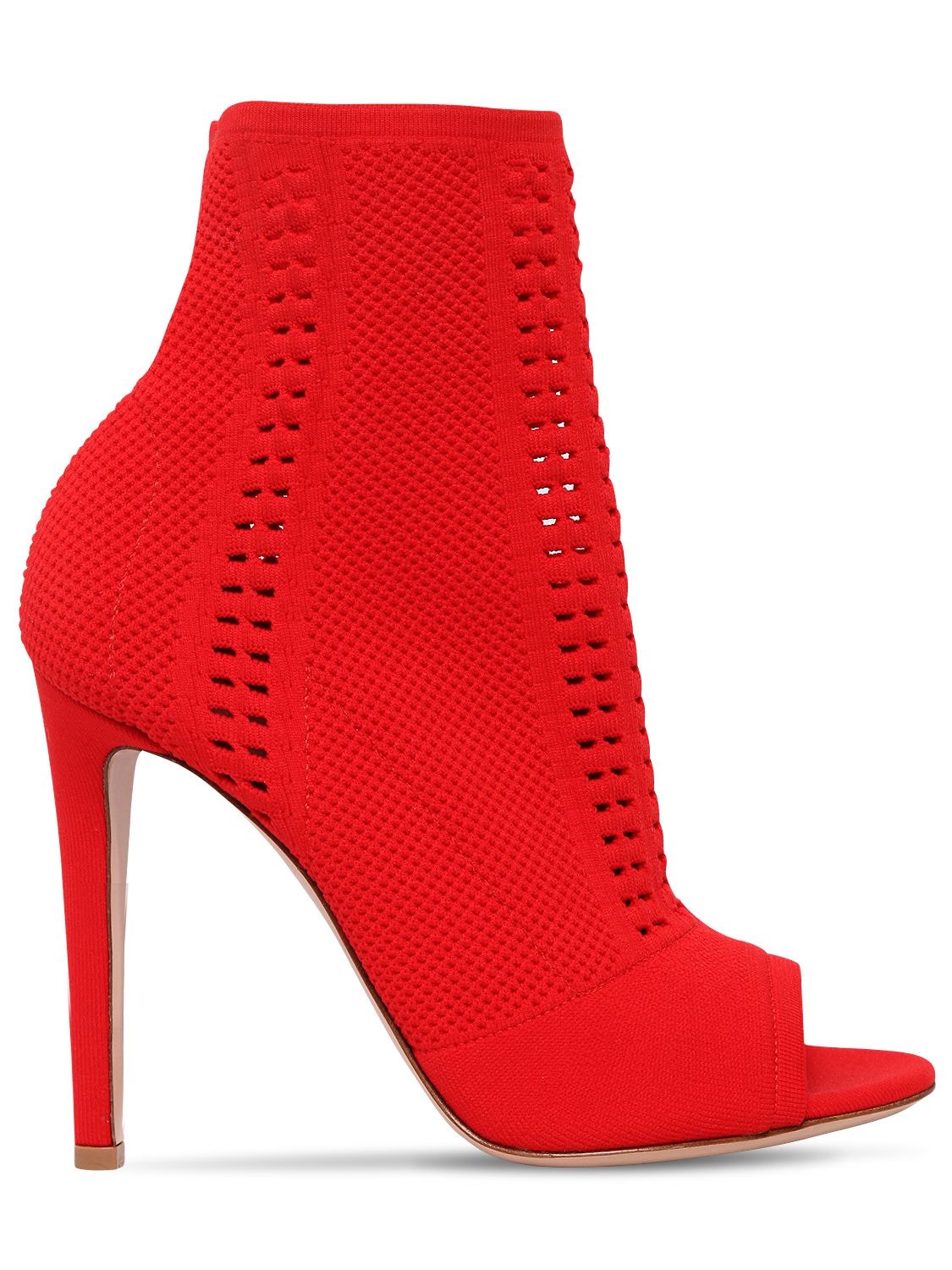 Gianvito Rossi 100mm Vires Stretch Knit Open Toe Boots In Red