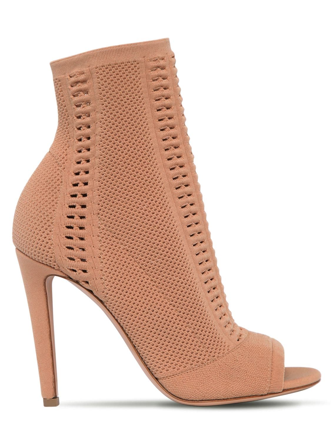 Gianvito Rossi 100mm Vires Stretch Knit Open Toe Boots In Nude