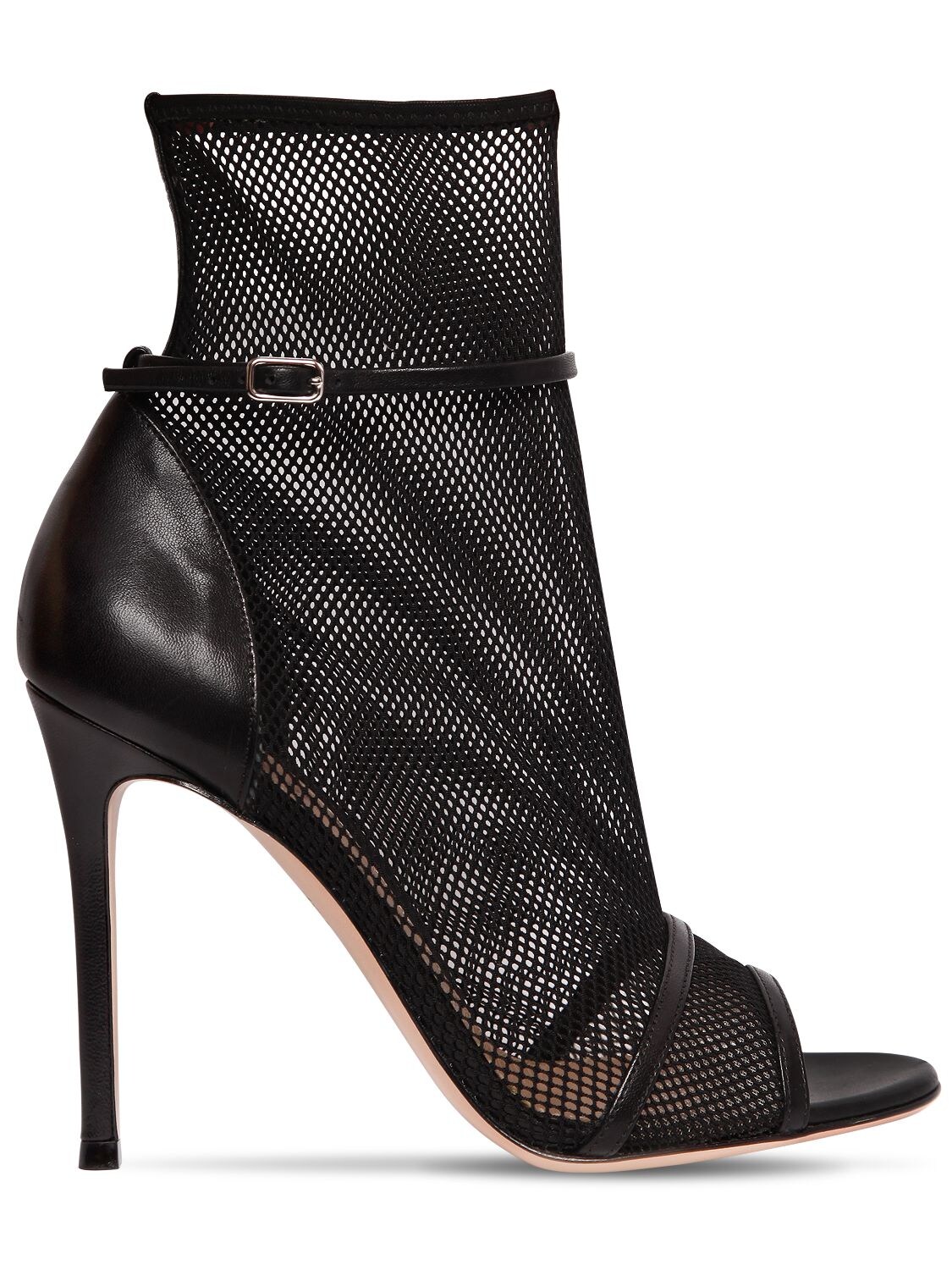 GIANVITO ROSSI 100MM STRETCH MESH & LEATHER ANKLE BOOTS,67IAI4013-QkxBQ0s1