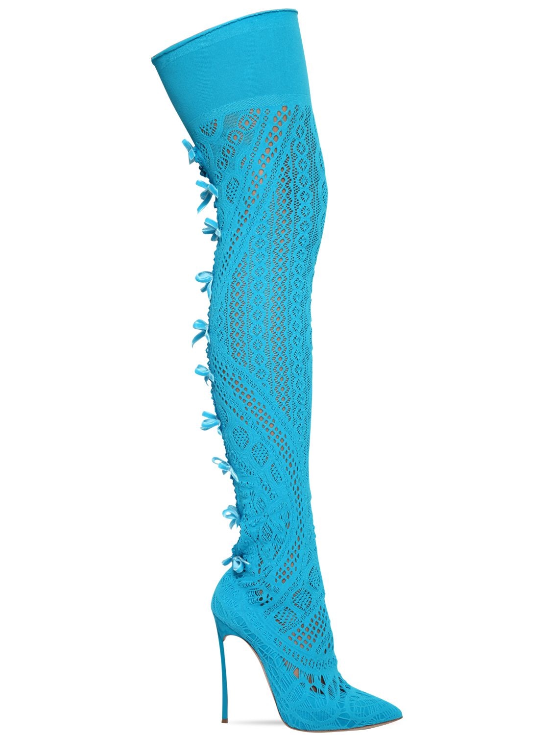 Casadei 120mm Stretch Knit Over The Knee Boots In Turquoise