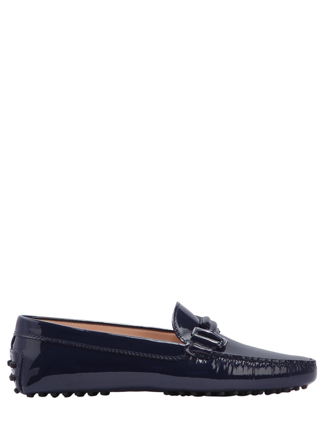 Tod's Gommino Double T Patent Leather Loafers In Navy
