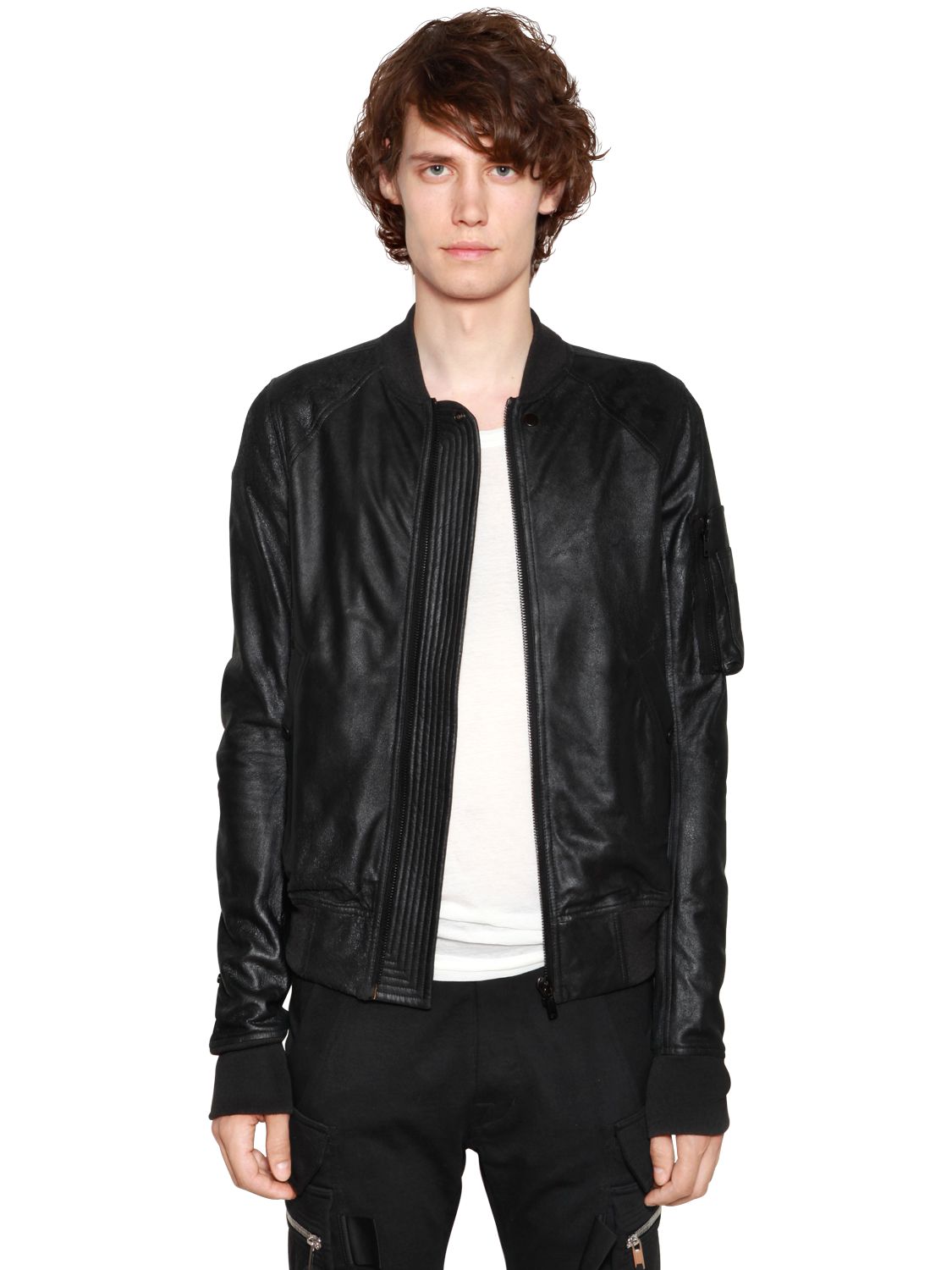 Rick Owens Soft Waxed Leather Bomber Jacket In Black ModeSens