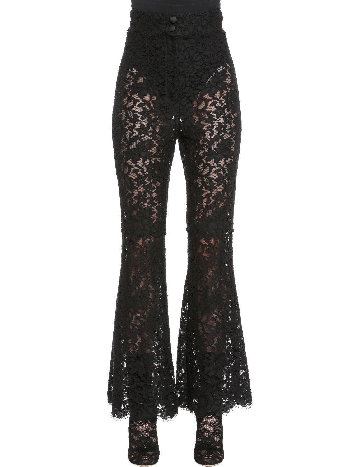 Dolce & Gabbana Flared Cordonetto Lace Pants In Black
