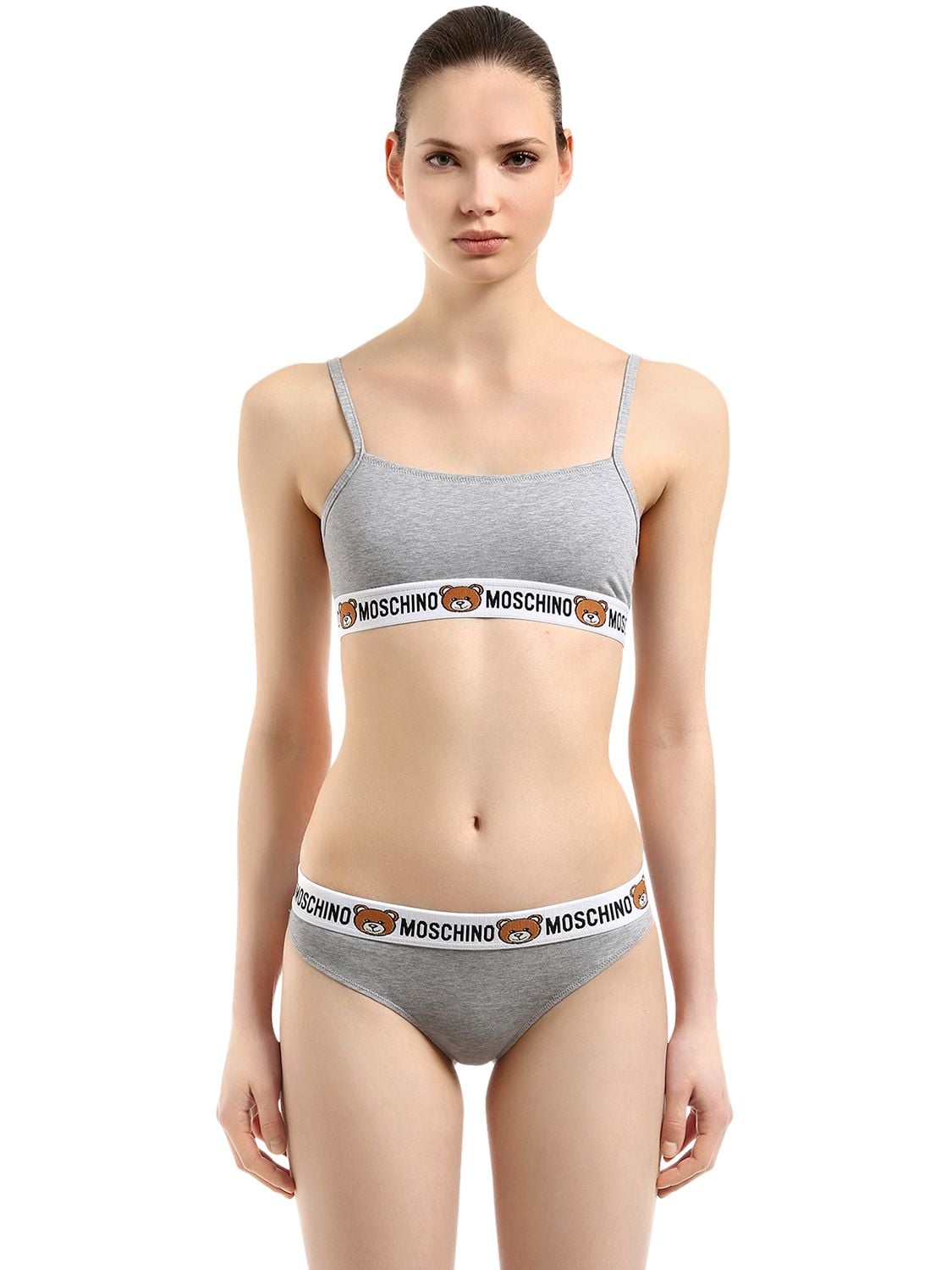 Moschino Underwear Teddy Bear Logo Cotton Bra In Grey