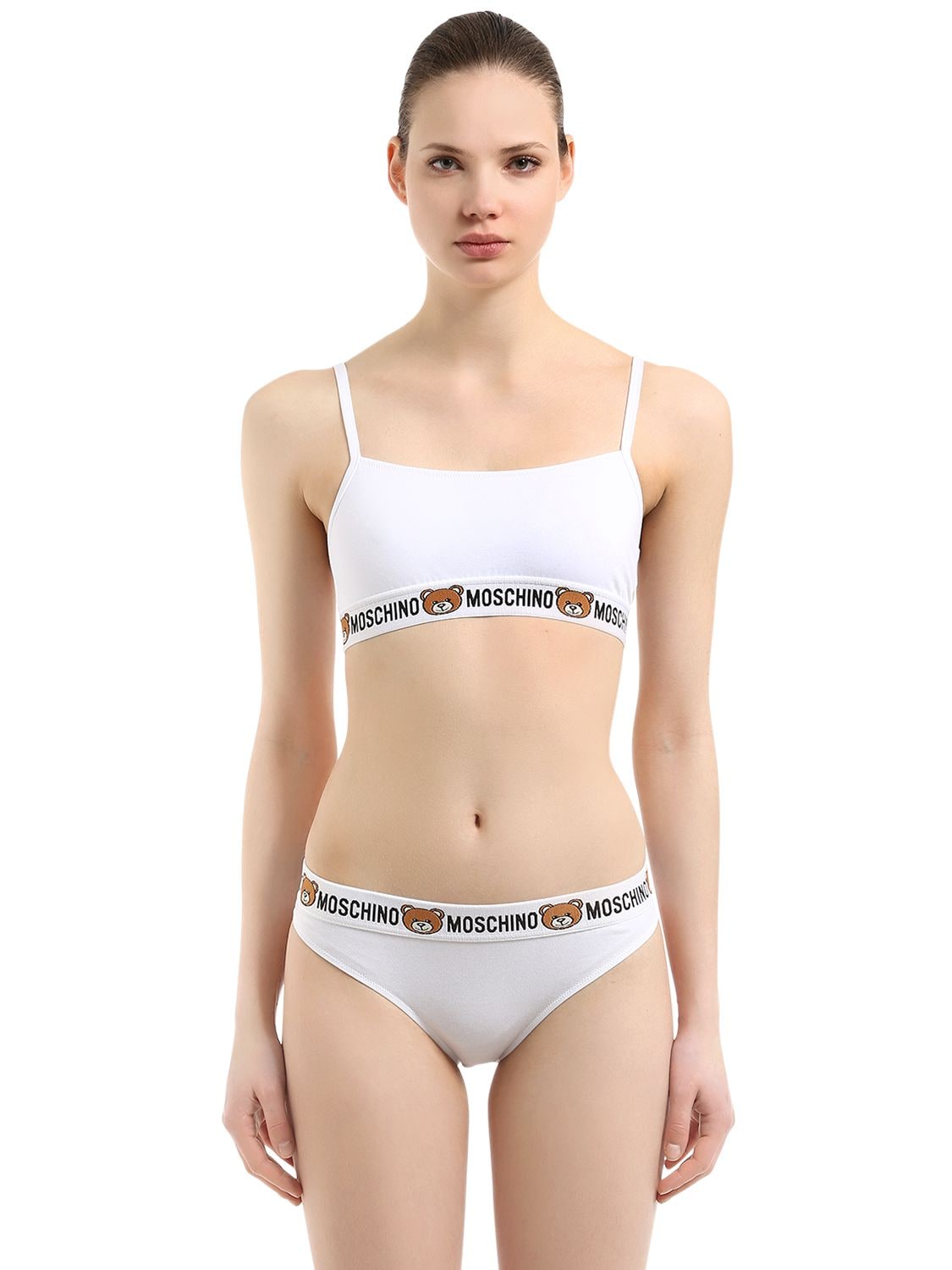 Moschino Underwear 泰迪熊logo纯棉胸罩 In White
