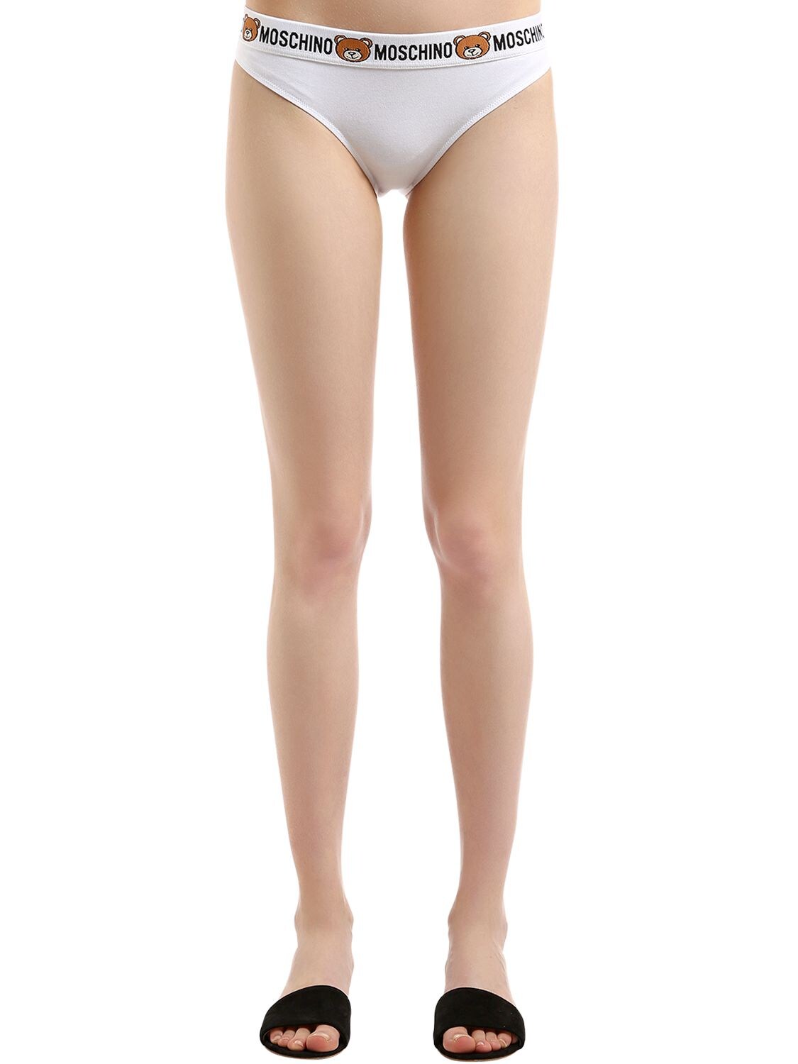 Moschino Underwear Teddy Bear Logo Cotton Briefs In White