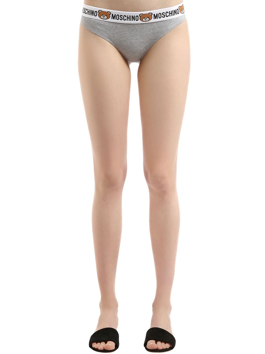Moschino Underwear Teddy Bear Logo Cotton Briefs In Grey