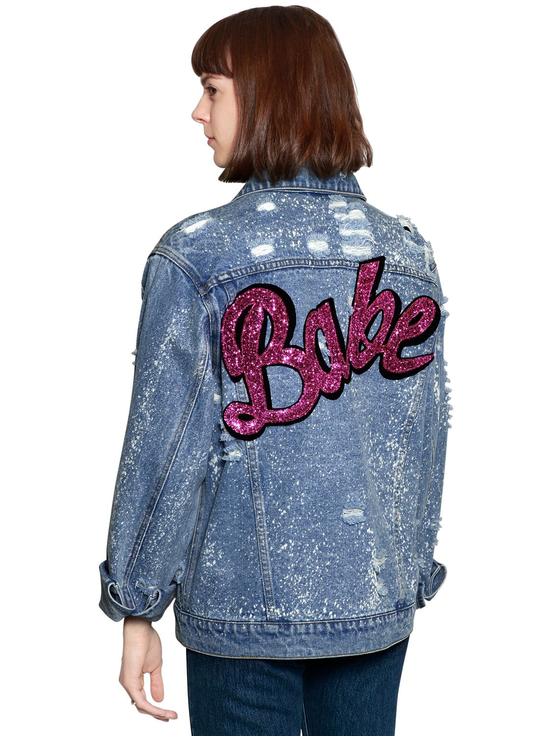 Forte Couture Cotton Denim Jacket W/ Glitter Patch In Blue