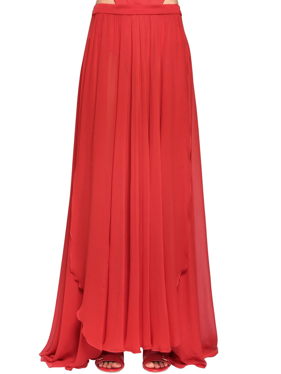 Elie Saab Silk Crepe Georgette Long Skirt In Red