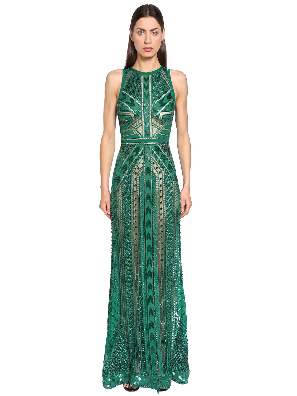 Elie Saab Embellished Tulle Dress In Green