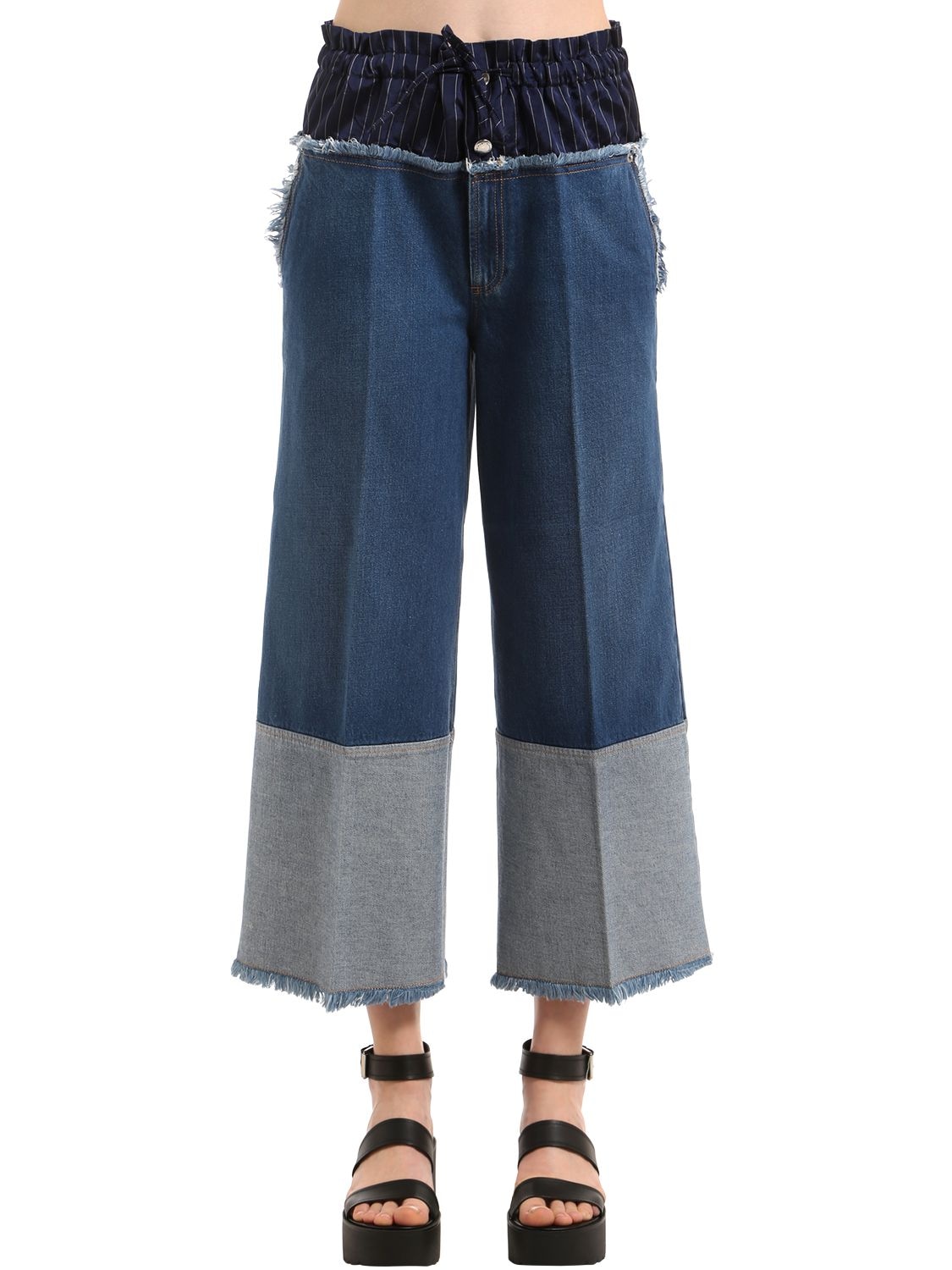 Cropped Denim Jeans W/ Boxer Waist