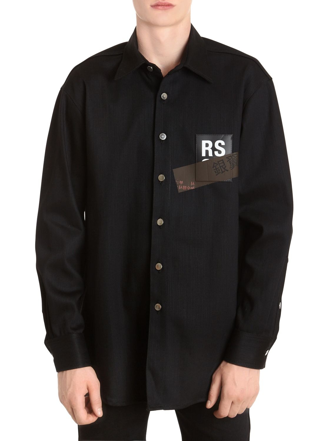 Raf Simons Logo Patch Cotton Denim Shirt Jacket In Black