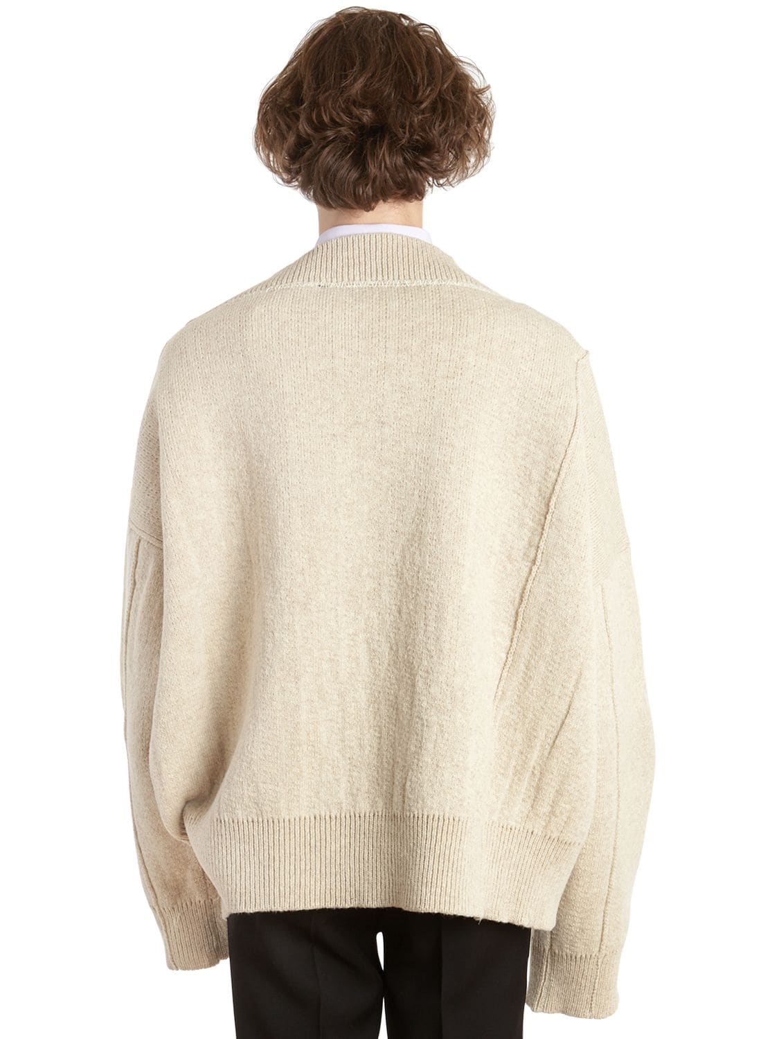 Raf Simons Oversized Wool Knit Sweater W/ Buckle In Off White