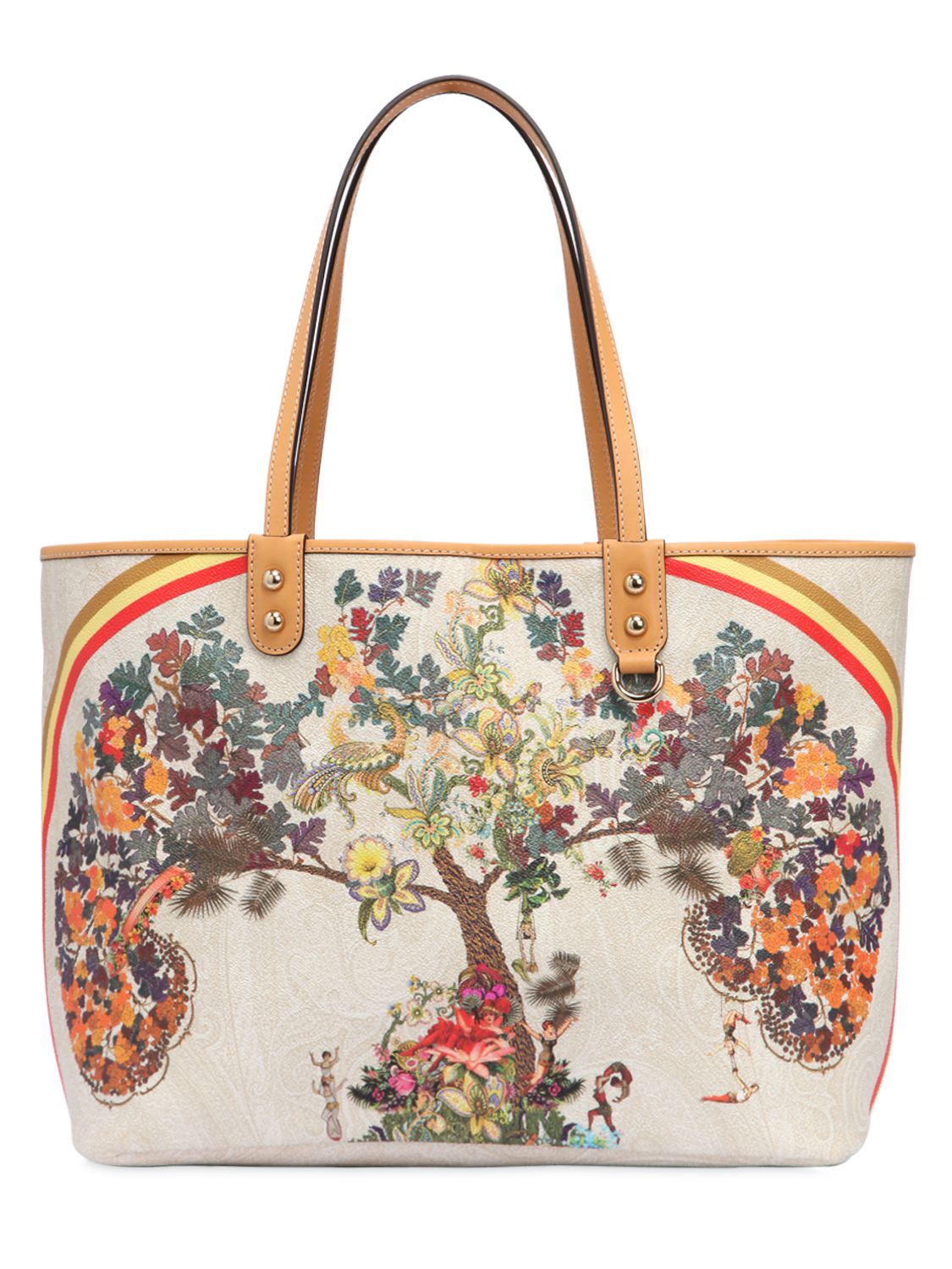 Etro Tree Print Coated Canvas Tote Bag In Multicolor ModeSens
