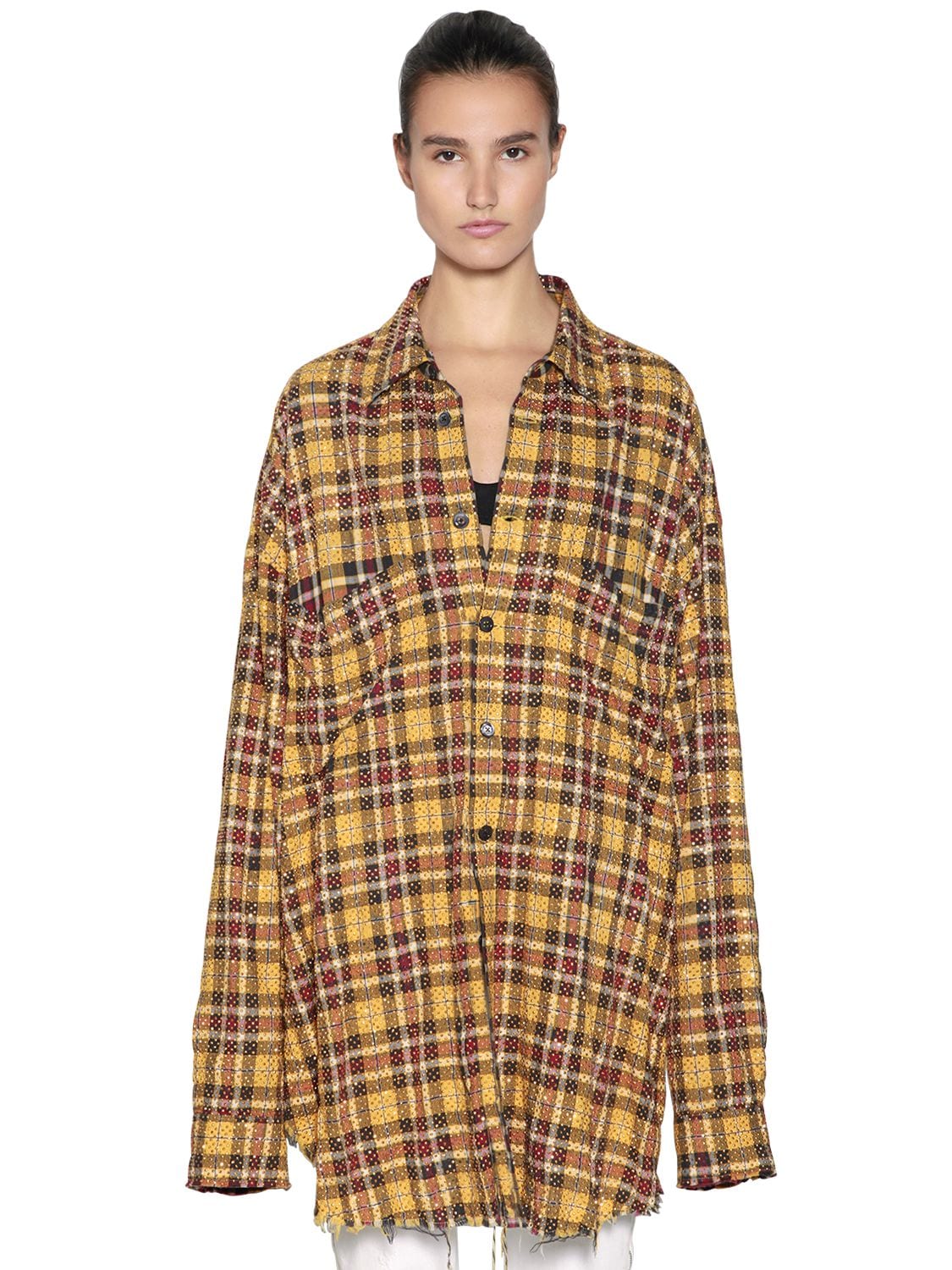 FAITH CONNEXION OVERSIZE STUDDED CHECK COTTON SHIRT,67ID5G009-NZAW0