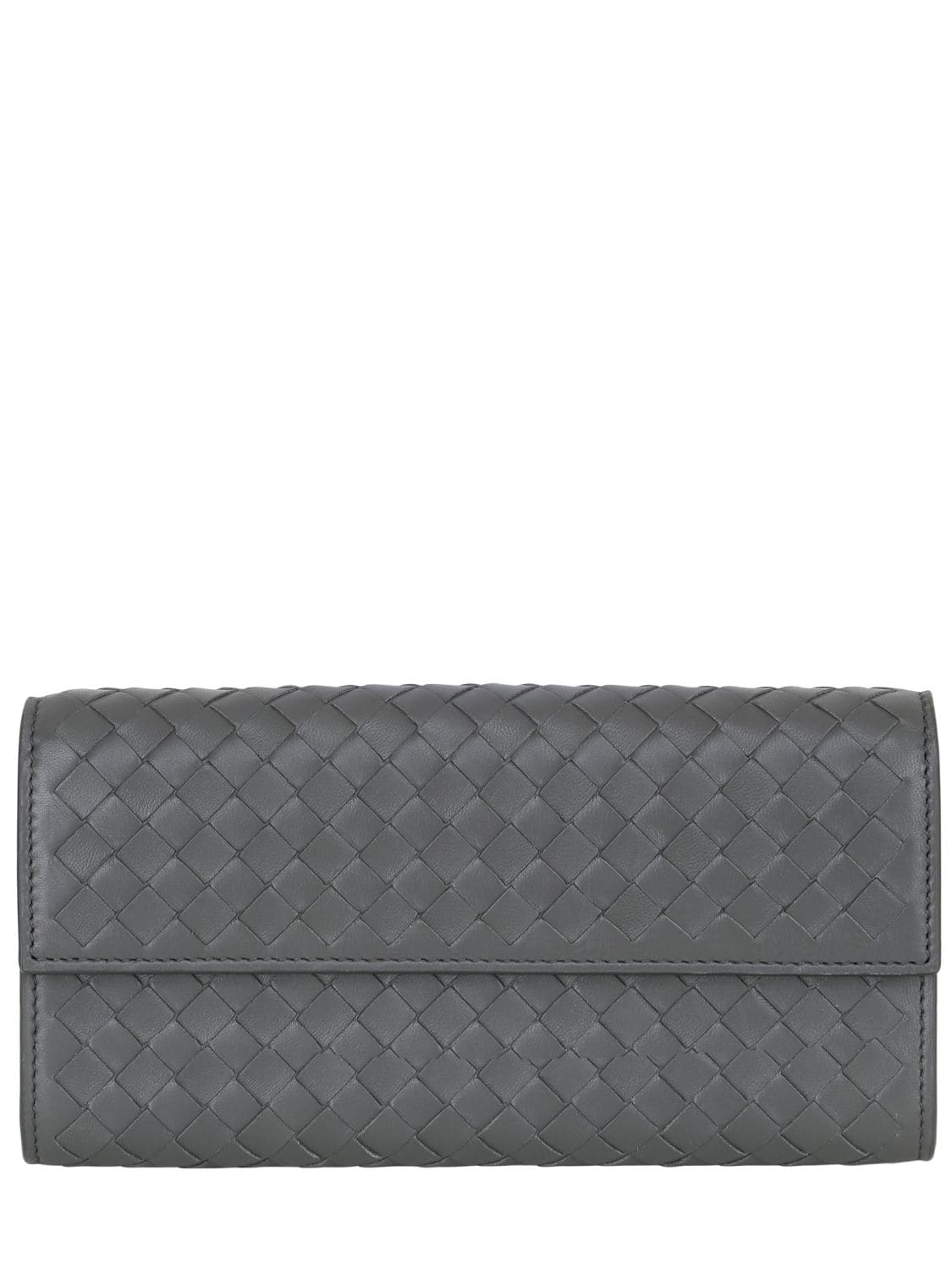 Bottega Veneta Intrecciato Leather Flap Wallet In Grey