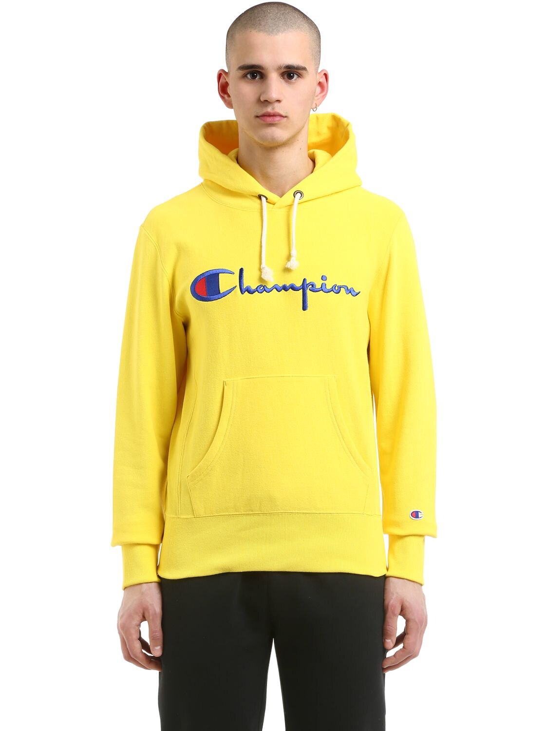 Champion Hooded Logo Cotton Sweatshirt In Yellow