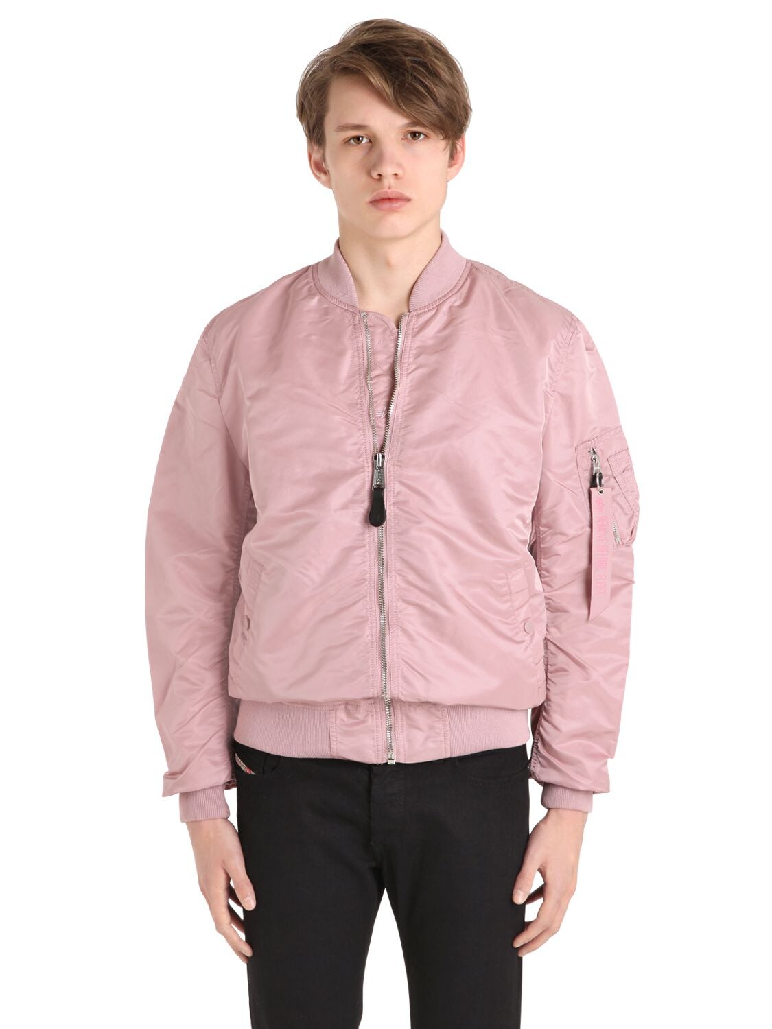 Alpha Industries Ma-1 Vf Lw Slim Fit Nylon Bomber Jacket In Silver Pink