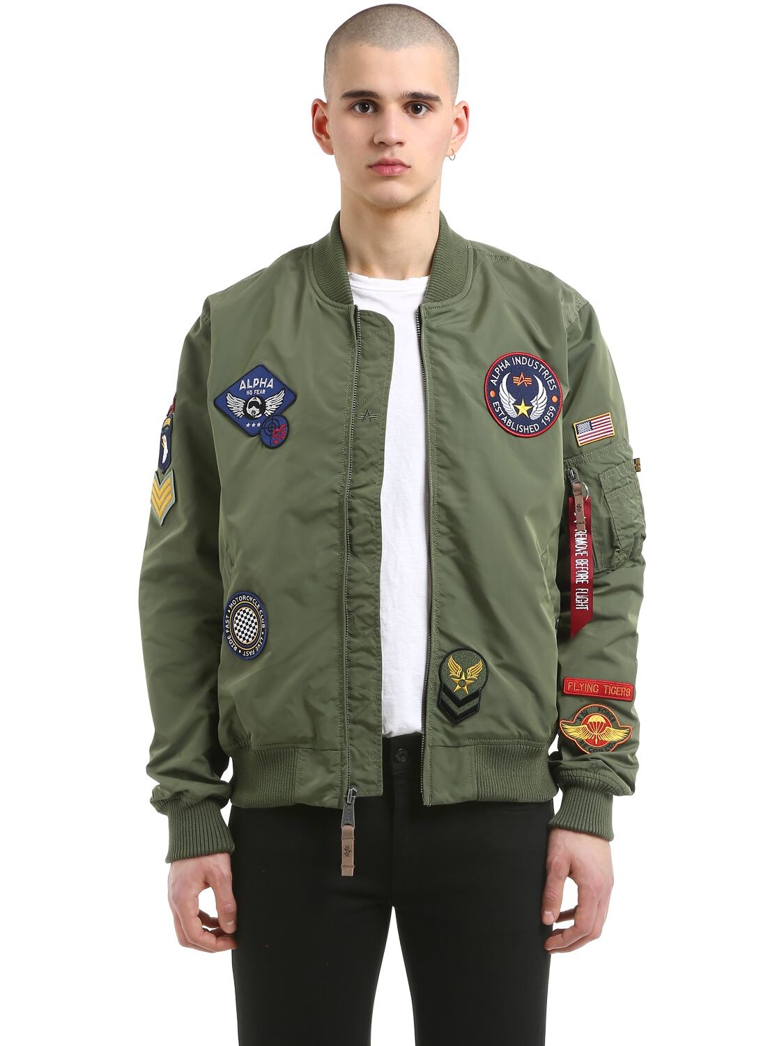 Alpha Industries Ma-1 Tt Patches Nylon Bomber Jacket In Sage Green ...