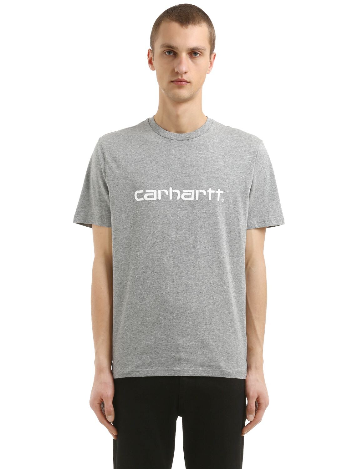 Carhartt Logo Printed Cotton Jersey T-shirt In Grey