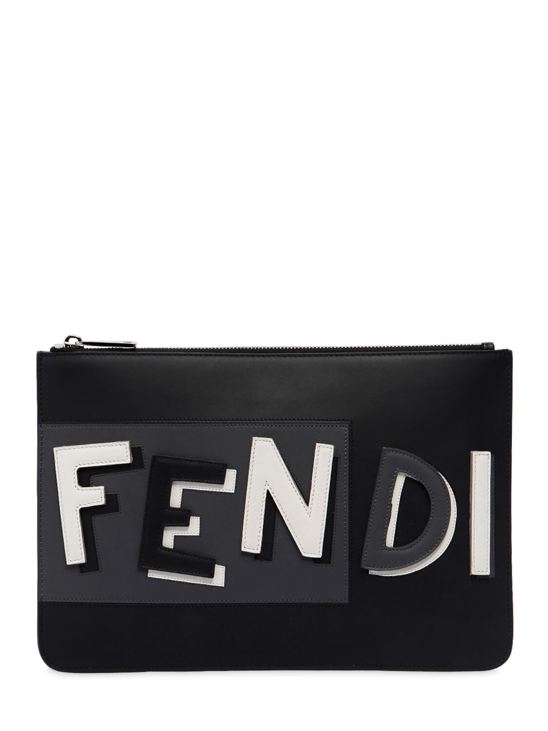 Fendi Vocabulary 3d Logo Leather Pouch In Black | ModeSens