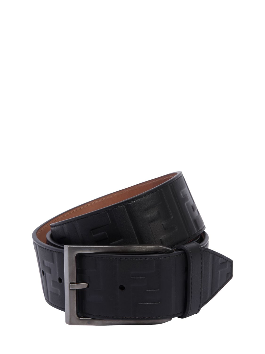 Fendi 40mm Ff Signature Embossed Leather Belt In Black