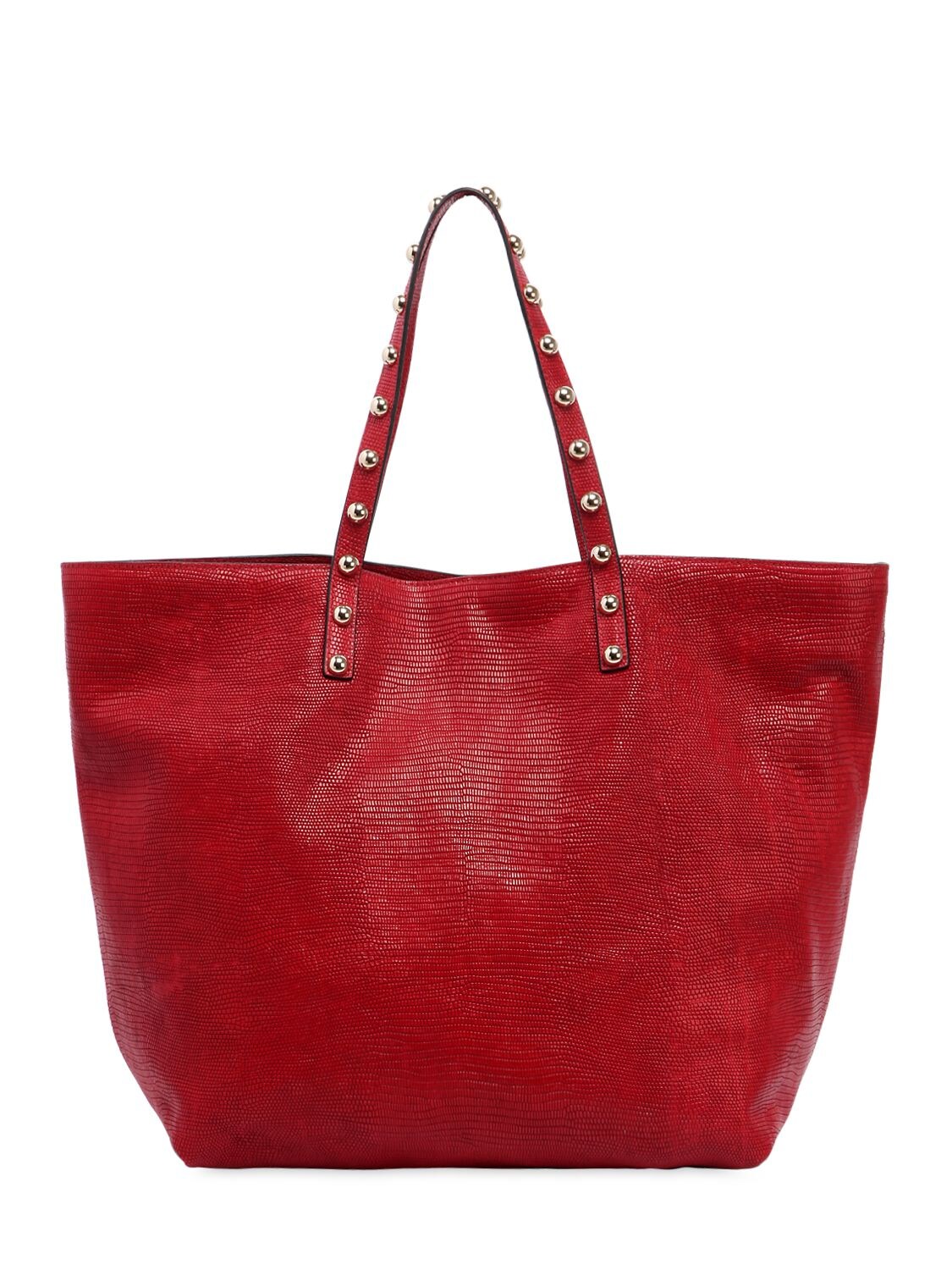 Red Valentino Lizard Embossed Leather Tote Bag In Red