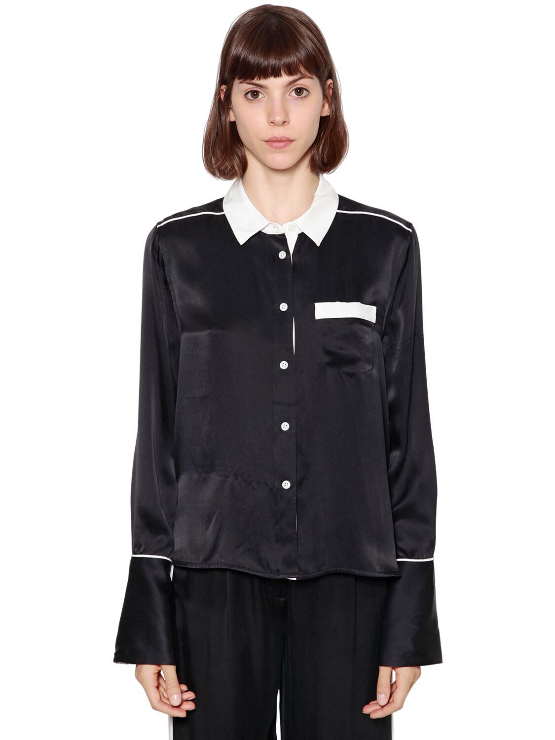Equipment Silk Pajama Shirt In Black | ModeSens
