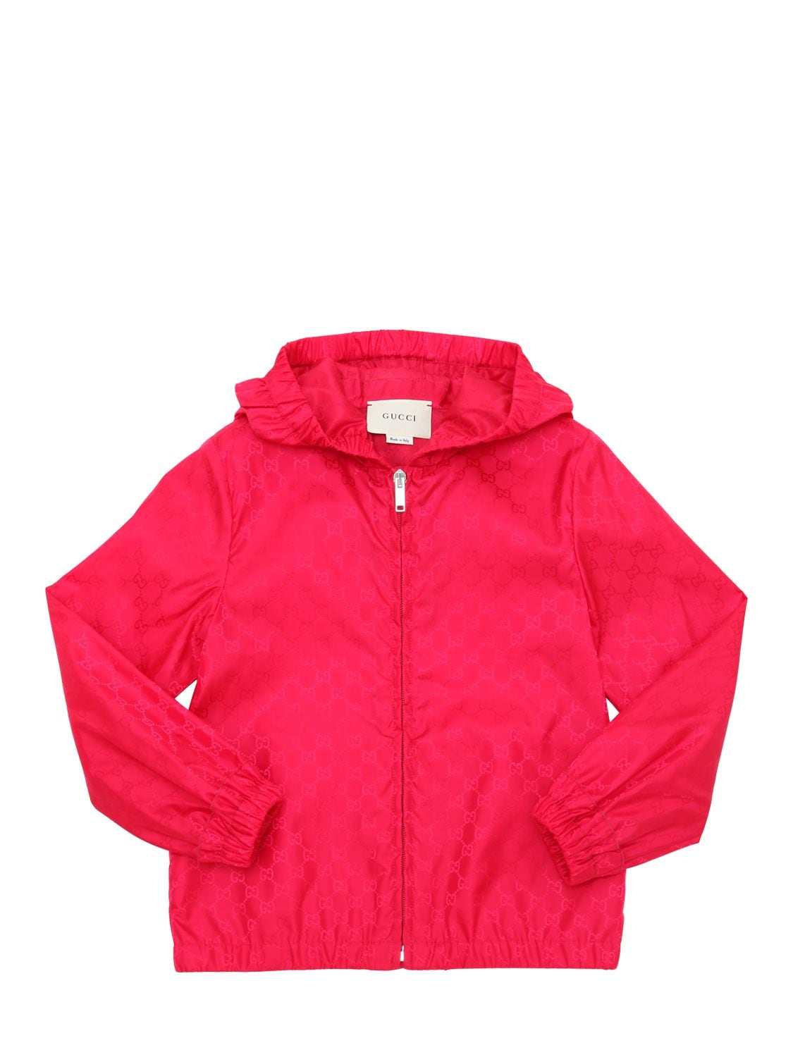 Gucci Kids' Gg Print Hooded Nylon Windbreaker Jacket In Fuchsia